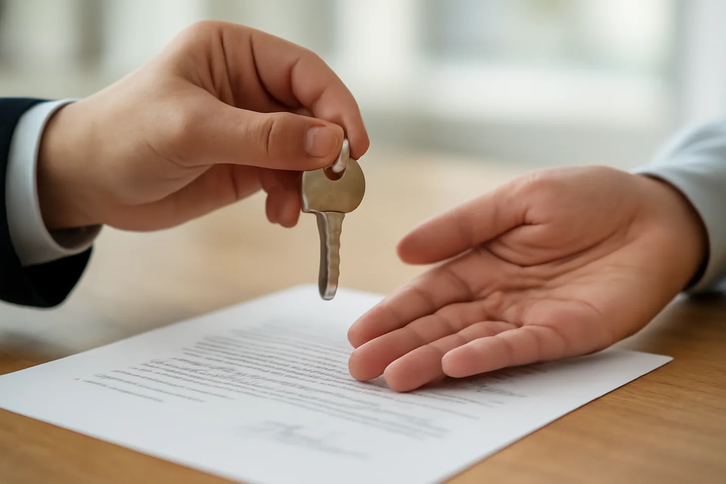 Exchanging keys over a signed property deed at closing