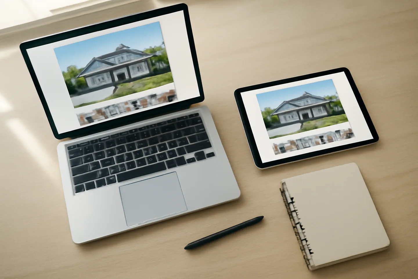 Laptop and tablet showing online property listing website