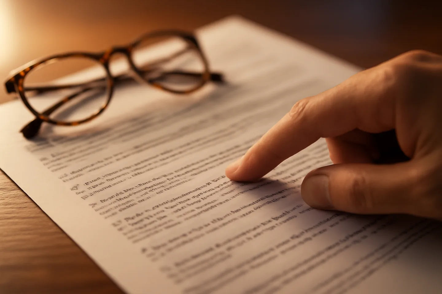 Hand pointing to a clause on a real estate contract