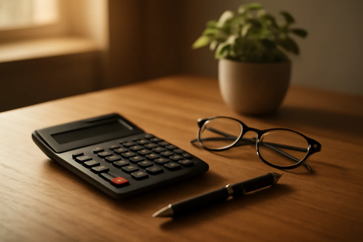 Calculator and property tax forms on a desk for selling land