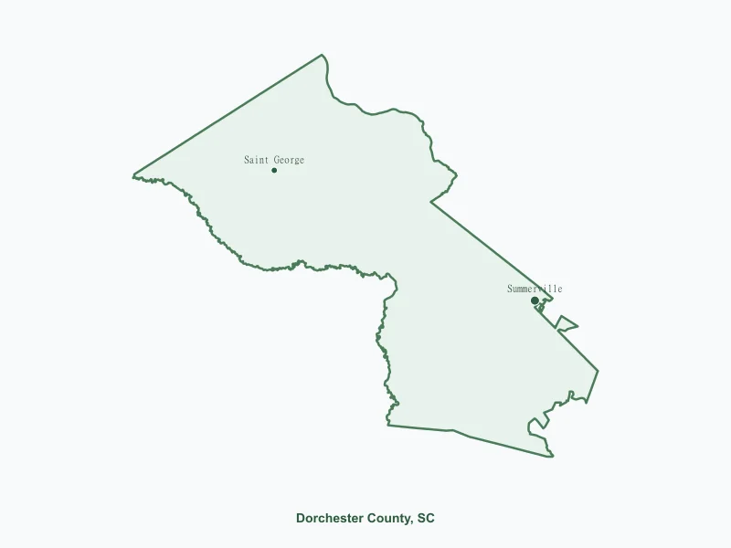 Map of Dorchester County, SC showing major cities