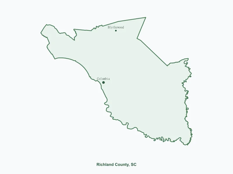Map of Richland County, SC showing major cities