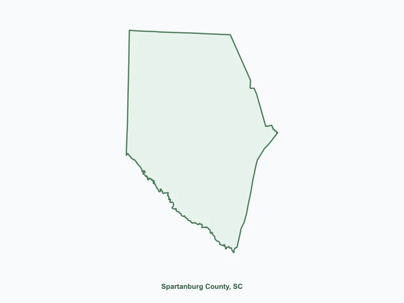 Map of Spartanburg County, SC showing major cities