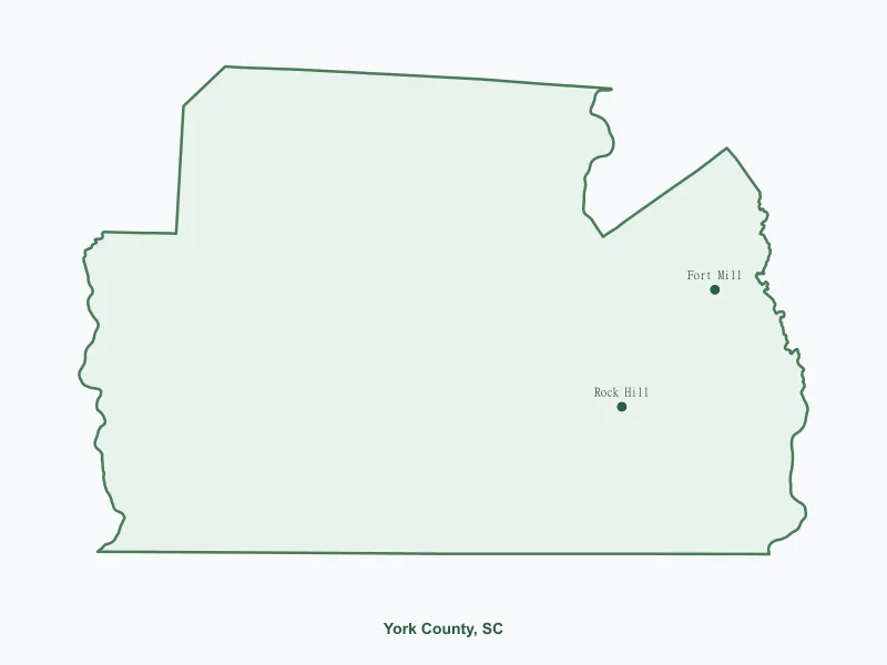 Map of York County, SC showing major cities