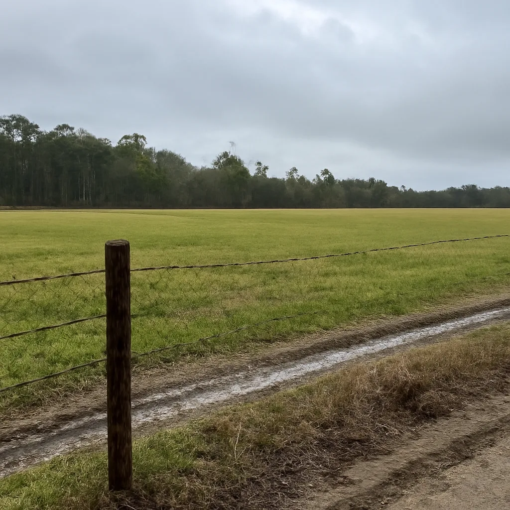 Rural acreage with open grassland and conifer forest in Horry County, South Carolina